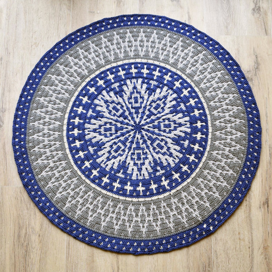 Mandala Pattern Rugs Crochet PATTERN - Mosaic Mandala Rug - Textured Jute Rug - Instant ...