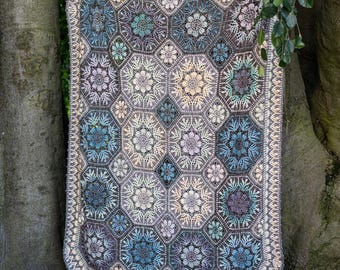 PATTERN - Fae Fleur mosaic crochet blanket - textured colorful flower - crochet octagon - instant download