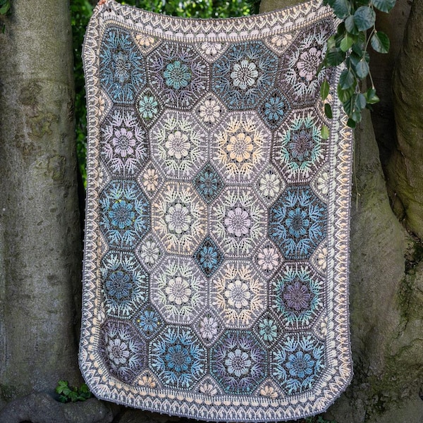 PATTERN - Fae Fleur mosaic crochet blanket - textured colorful flower - crochet octagon - instant download