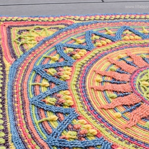 PATTERN Sunny Border Mandala in Square overlay crochet textured square blanket wall hanging meditation image 3