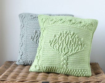 Overlay crochet PATTERN - Tree of life pillow - crochet pillow throw - cabled square - celtic knots - instant download