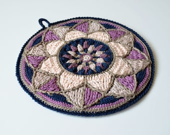 PDF pattern - Stained Glass Mandala Potholder - overlay crochet - decoration for a pillow cover - Instant download