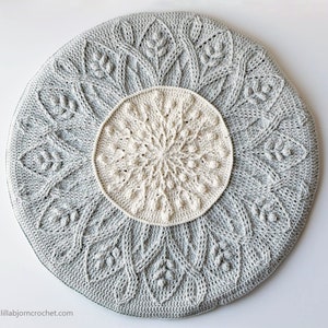 PATTERN: Sakura cabled crochet mandala round pillow overlay crochet cables with pompoms image 4