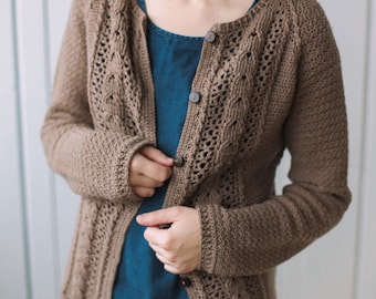 PATTERN - Copenhagen crochet cardigan - top down seamless cardigan - raglan sleeves - crochet cables and mesh