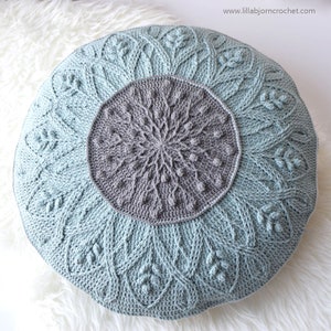 PATTERN: Sakura cabled crochet mandala round pillow overlay crochet cables with pompoms image 2