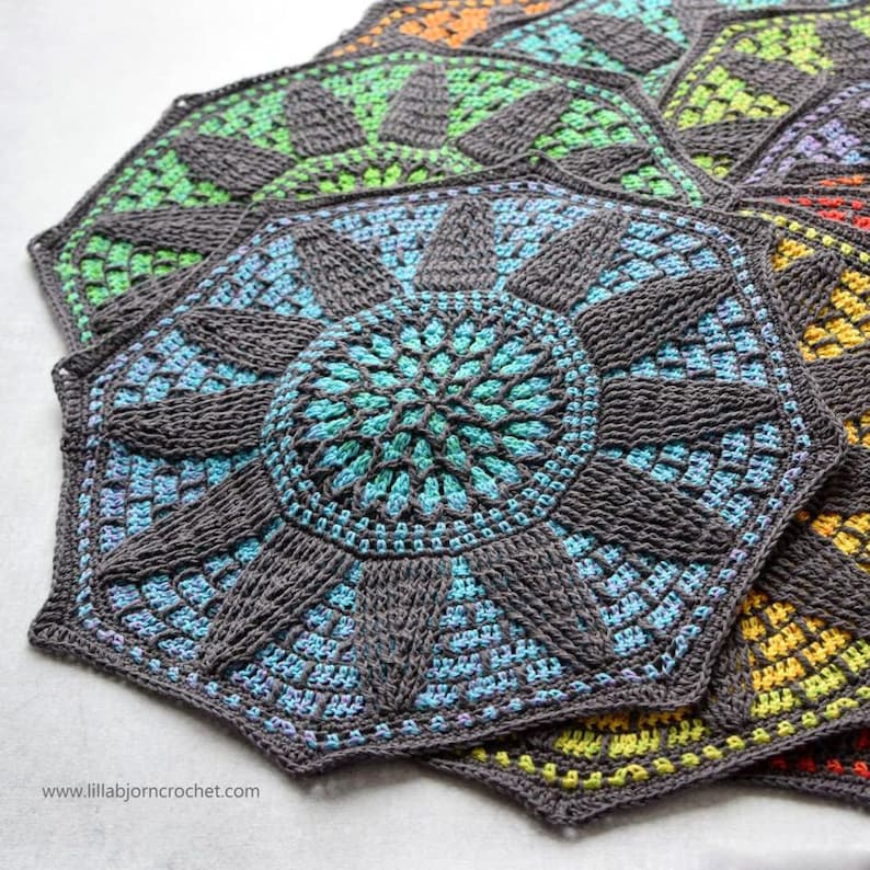 PATTERN crochet stained glass blanket overlay crochet mandala crochet pillow instant download image 7