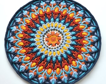 Spanish Mandala - overlay crochet PATTERN - round colorful cushion - instant download