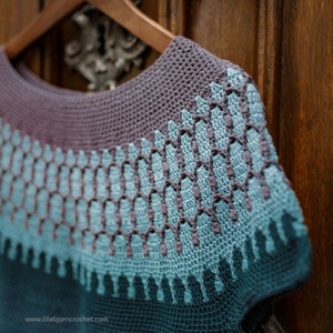 Pattern HULDRA crochet sweater round yoke, top down, seamless image 6