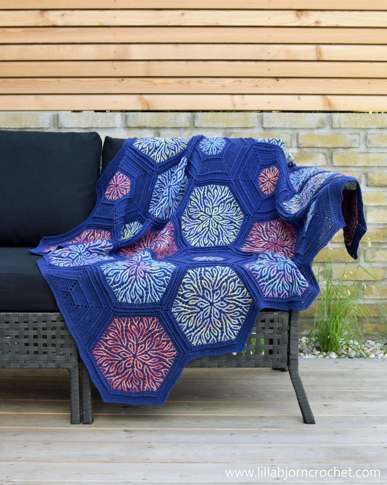 PATTERN Coral Story Blanket brioche crochet pattern hexagon motifs instant download Bild 4