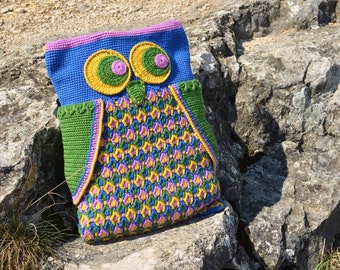 PATTERN - Crochet Owl pillow, Bag or Backpack - overlay crochet - instant download