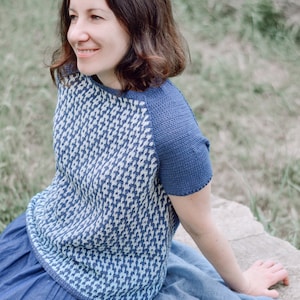 Vilia Sweater Crochet Pattern: Mosaic Diamonds, Zigzags (PDF Pattern)