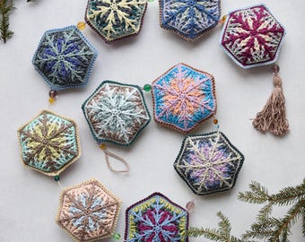 PATTERN: snowflake garland - hanging ornament - crochet snowflake - crochet pattern - overlay crochet - instant download