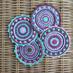 Crochet mandala cotton coaster PDF pattern, instant download