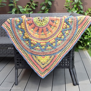 PATTERN Sunny Border Mandala in Square overlay crochet textured square blanket wall hanging meditation image 2