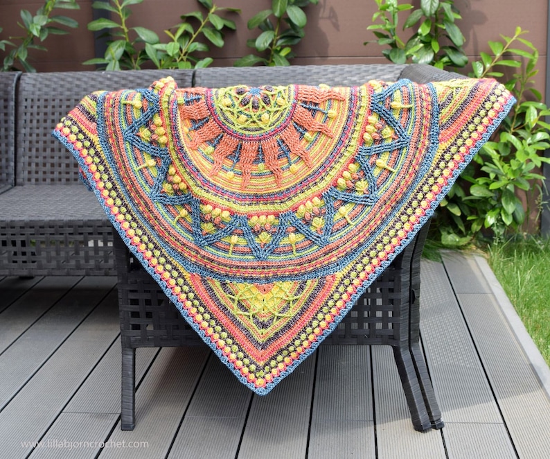 PATTERN Sunny Border Mandala in Square overlay crochet textured square blanket wall hanging meditation image 2