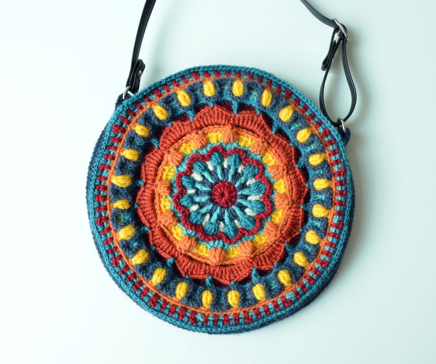 Crocheted Bag PATTERN - Round Purse With Mandala - Overlay