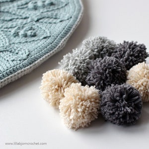 PATTERN: Sakura cabled crochet mandala round pillow overlay crochet cables with pompoms image 8