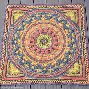 PATTERN Sunny Border Mandala in Square overlay crochet textured square blanket wall hanging meditation image 1