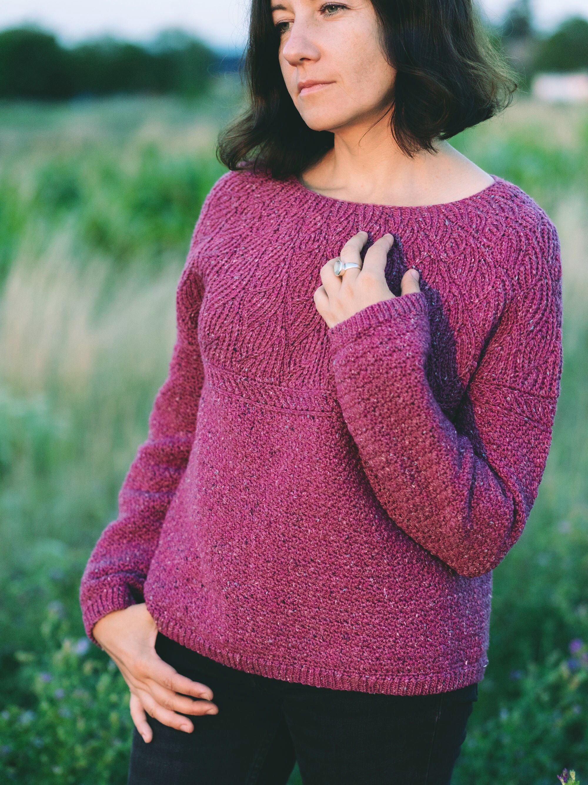 トップス yoke Crochet Knit Shirt SIZE2 Sylvan Yoke – Crochet Pattern for DK weight Top-Down