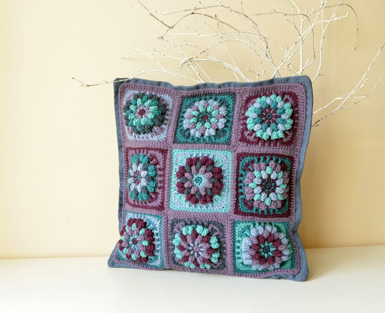 PDF Pattern of Crocheted Pillowcase Flower Granny Square Motifs Overlay Crochet Instant download image 1