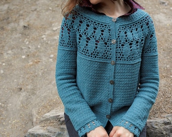 PATTERN - Metropolis crochet cardigan - top down seamless cardigan - lace round yoke - with cuffs