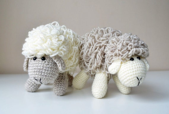 Crochet Sheep Pattern - White and gray amigurumi doll - pdf - instant download