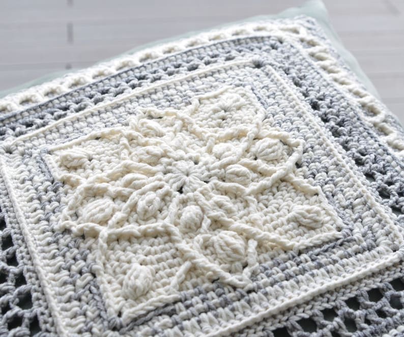 PATTERN different granny square afghan block motif with flower overlay crochet instant download image 6