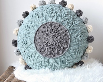 PATTERN: Sakura cabled crochet mandala - round pillow - overlay crochet - cables - with pompoms