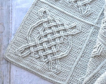 Crochet PATTERN - Celtic Knot Crochet Blanket - 12 inches Square with Cables - crochet motif - gift - instant download