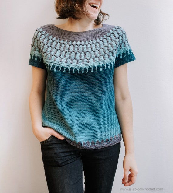 Pattern HULDRA Crochet Sweater Round Yoke, Top Down, Seamless 