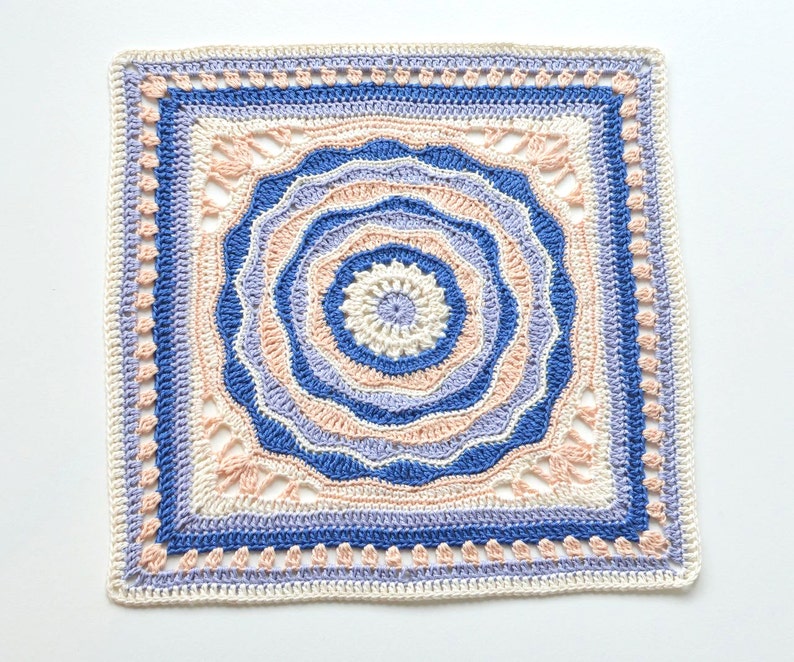 Crochet PATTERN Afghan 12 inches block square motif with mandala for blankets, afghans, pillow and stool covers image 2