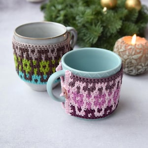 Mosaic Crochet Mug Wrap Pattern: Easy Buttoned Coffee Cozy (Instant Download)