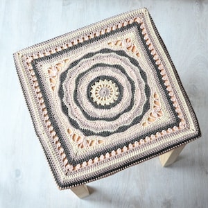 Crochet PATTERN Afghan 12 inches block square motif with mandala for blankets, afghans, pillow and stool covers image 1