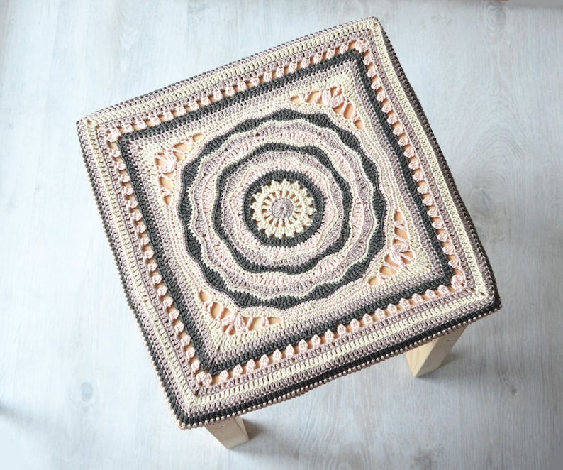 Crochet PATTERN Afghan 12 inches block square motif with mandala for blankets, afghans, pillow and stool covers image 1