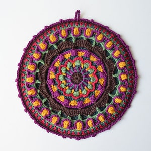 Overlay Crochet Pattern - PDF Crocheted Potholder - Colorful Lace Mandala - instant download