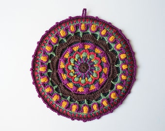 Overlay Crochet Pattern - PDF Crocheted Potholder - Colorful Lace Mandala - instant download