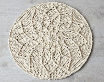 PATTERN - Crochet Cabled mandala with flower - White structured mandala - instant download