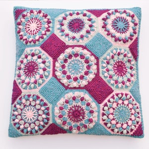 PATTERN - textured crochet pillow with octagons - blanket, coaster, bauble - gift for Christmas - instant download - Blues in the Wind
