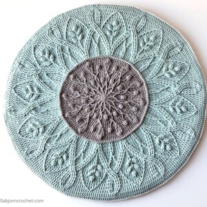 PATTERN: Sakura cabled crochet mandala round pillow overlay crochet cables with pompoms image 7