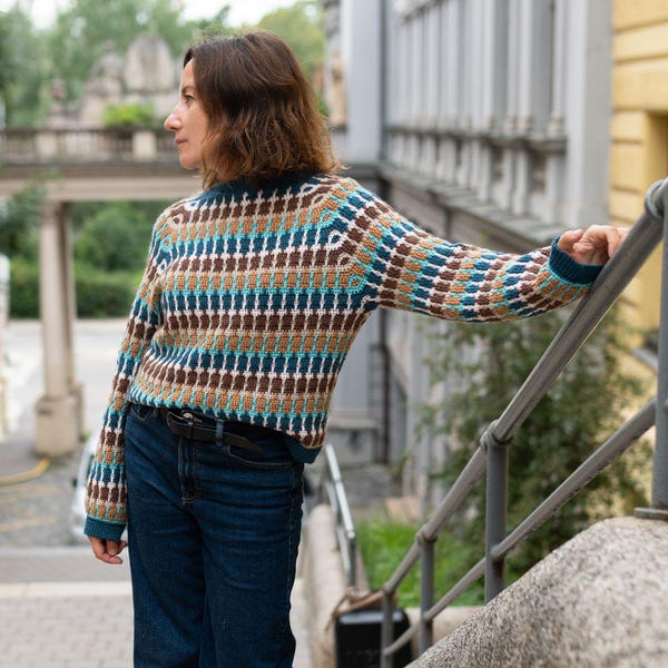 Brick Sweater Crochet Pattern: Mosaic Top-Down Seamless Design (Instant Download)