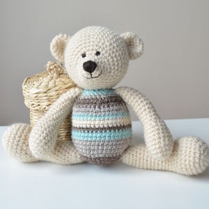 Crochet Teddy Bear Pattern White Bear Toy With Stripes Instant Download ...