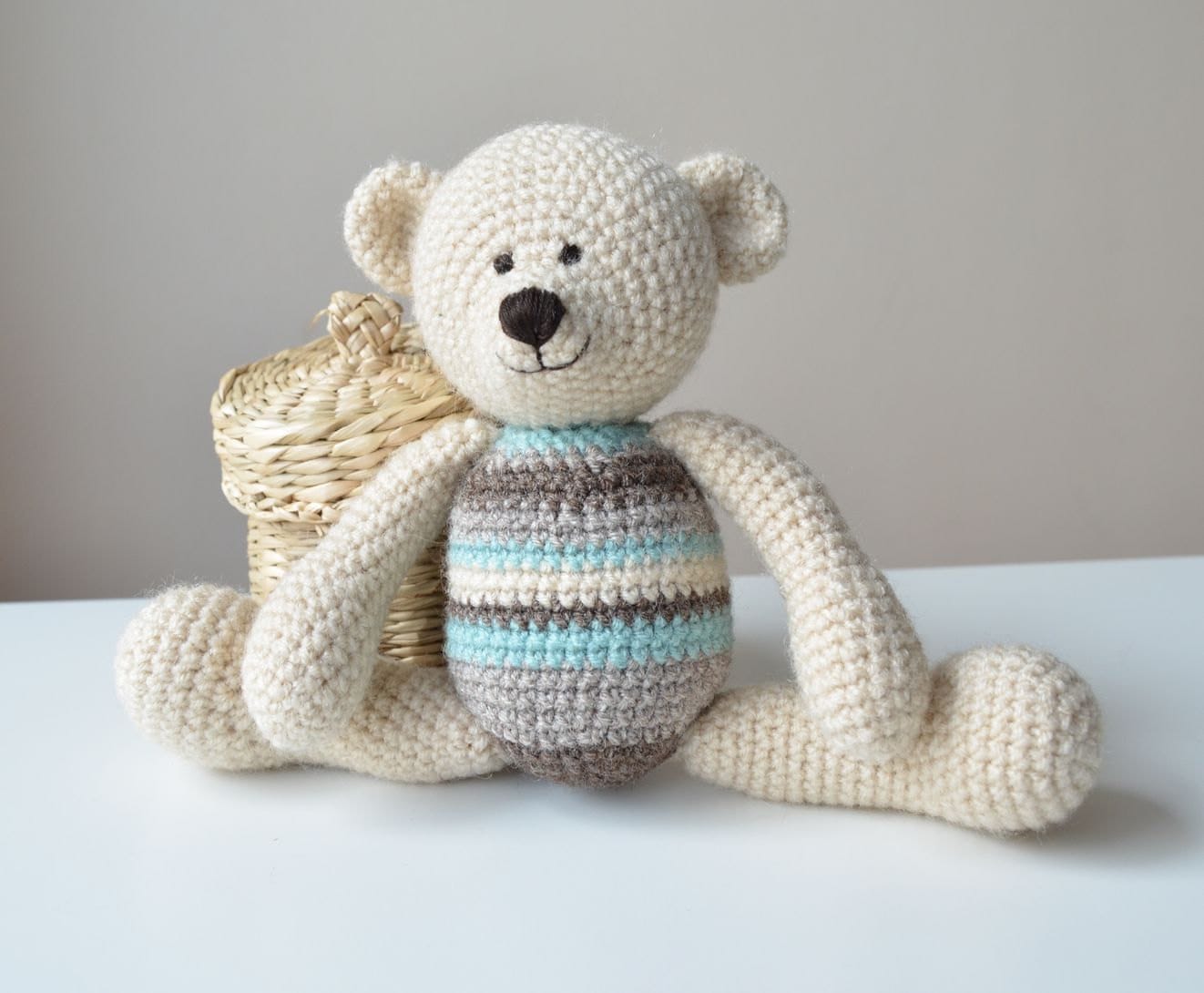 Handmade Crochet Teddy Bear Toy in White Dress