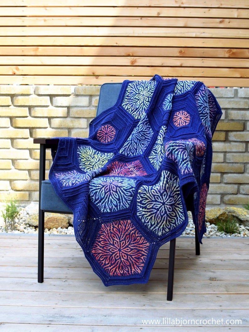 PATTERN Coral Story Blanket brioche crochet pattern hexagon motifs instant download Bild 6