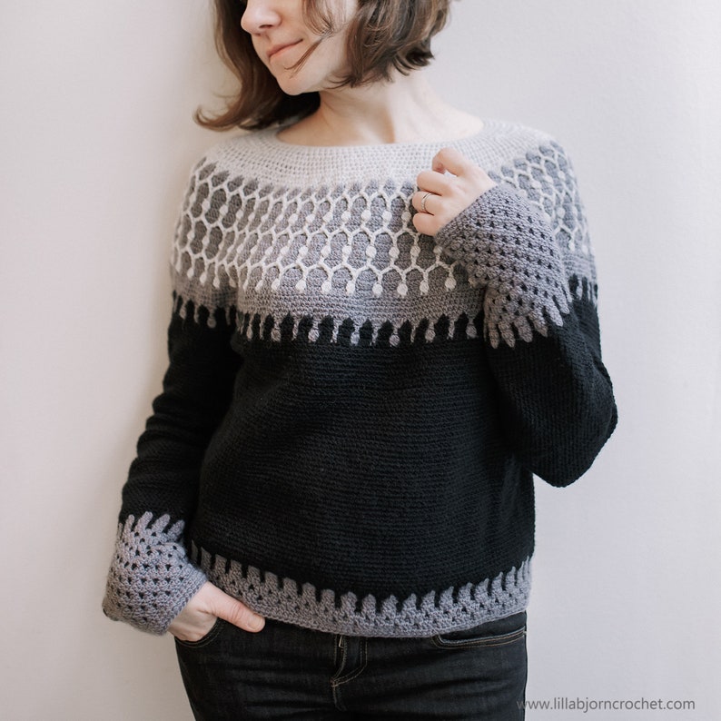 Pattern HULDRA crochet sweater round yoke, top down, seamless image 2