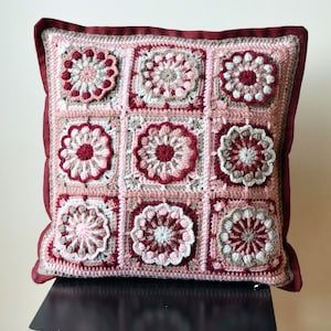 PDF Crochet Pillow Pattern - overlay crochet pink pillowcase - Granny Square flower motif - Instant download