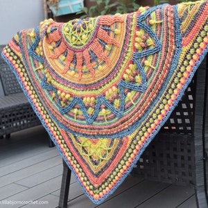 PATTERN Sunny Border Mandala in Square overlay crochet textured square blanket wall hanging meditation image 5