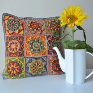 PATTERN Sunflower Crochet Pillow Granny Square cushion overlay crochet PDF instant download image 2