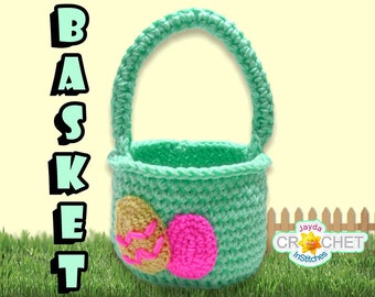 Crochet Easter Egg Hunt Basket Pattern - PDF - Egg Applique Pattern included! - Jayda InStitches