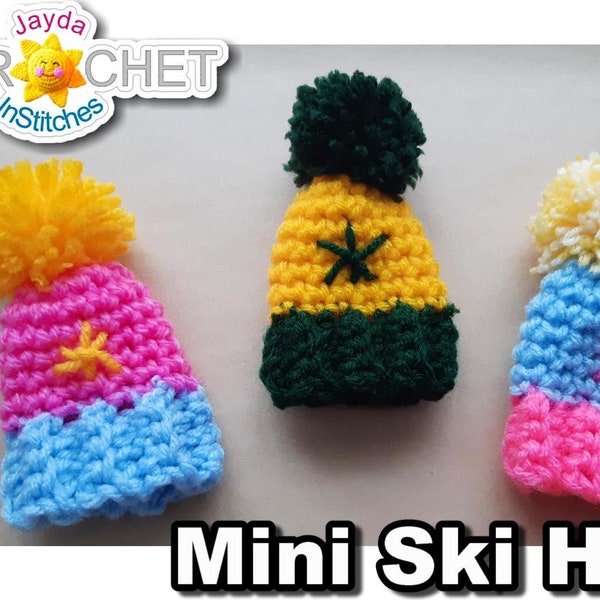 Mini Ski Hats Crochet PATTERN PDF - Tree Ornament, Garland, Wine Bottle Cozy, Doll Hat - Jayda InStitches