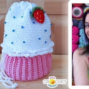 Cupcake Draw String Purse Crochet Pattern - Dessert Accessories, Sweet Lolita - Jayda InStitches